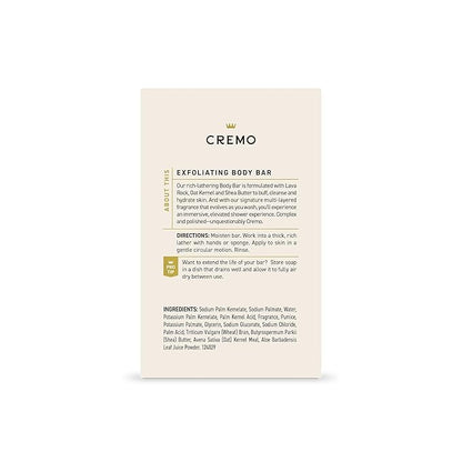 Cremo Exfoliating Body Bar for Men, Bourbon & Oak Scent, Multi-Layered Fragrance That Buffs, Cleanses and Hydrates Skin, 5oz