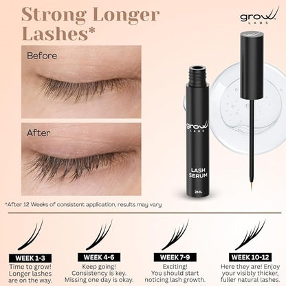 Lash Serum – Eyelash Enhancer with Peptides & Biotin – Strengthens, Nourishes & Defines Lashes for Longer, Fuller and Thicker Looking – Vegan Formula – Hormone-Free – Made in USA – 2 ml