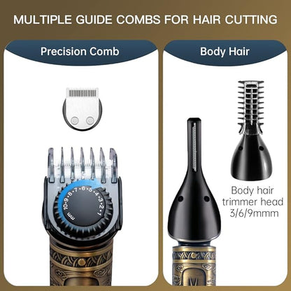 Beard Trimmer Kit Professional Hair Clipper Zero Gapped T-Blade Electric Shaver Razor Nose Body Trimmer for Men Cordless Grooming Kit 7 in 1