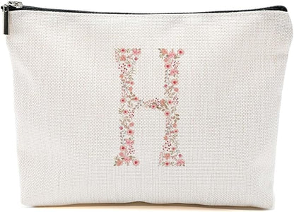 Initial Makeup Bag Floral H Personalized Cosmetic Bag Monogrammed Gifts for Women Girls Bride Mom Monogram Zipper Pouch for Teacher Appreciation Mothers Day Birthday Wedding Bridal Shower Gifts