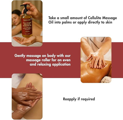 MAJESTIC PURE Massage Oil for Massage Therapy - Refreshing, and Relaxing - Natural Oils - for All Skin Types - Men and Women (8 Fl Oz, Cellulite Massage Oil with Roller)