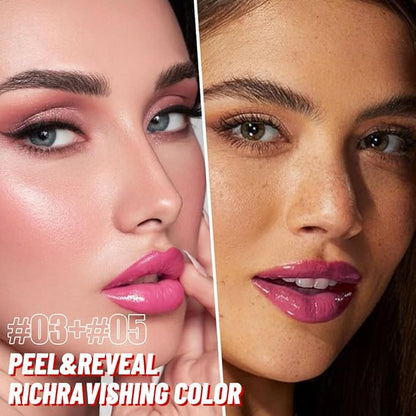 2Pcs Liquid Lip Stain Peel Off Lip liner and Lip oil with Tweezer, Dual-Ended Peel Off Lip Stain Tattoo, Highly Pigmented Long Lasting Waterproof, Transfer-proof for All Skin Types, 03#+05#