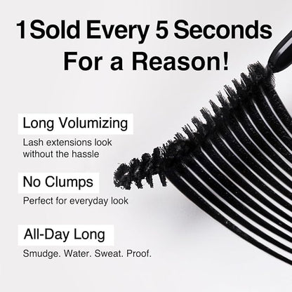 CLIO Kill Lash Superproof Mascara, Washable, Vegan Formula, Ultra-Volumizing, Smudge-Proof, Clump-Free, Curl-Holding, Long-Lasting, 0.24 fl oz (004 EXTREME VOLUME BLACK)