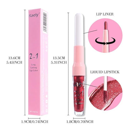 Kaely 2-in-1 Dark Red Metallic Lipstick and Lip Liner, Shimmer Liquid Metallic Lipsticks for Women, Glitter Lip Gloss Stain Long Lasting Waterproof Smudge Proof 24 Hour, Vegan Makeup, 01