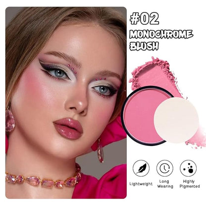 Natural Single Matte for Face Cheeks Blush with Makeup Powder Puff, Pink Red Monochrome Blush Cream Powder Makeup Palette Blushes Long-lasting Color Blendable Foundation for Women Every Day 02