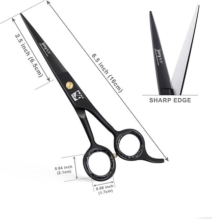 Jimy 6.5" Hair Scissors Professional – Ultra Sharp Razor Edge Stainless-Steel Scissors to Cut Hair – Ergonomic Design Salon Quality Hair Shears for Men, Women & Barbers