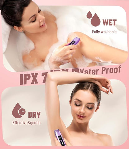 Electric Bikini Trimmer for Women: Razor & Shaver with Dual Heads for Body Pubic Hair, IPX7 Waterproof with LED Display - Rechargeable Lady Trimmer for Underarm Body Leg Face - Purple