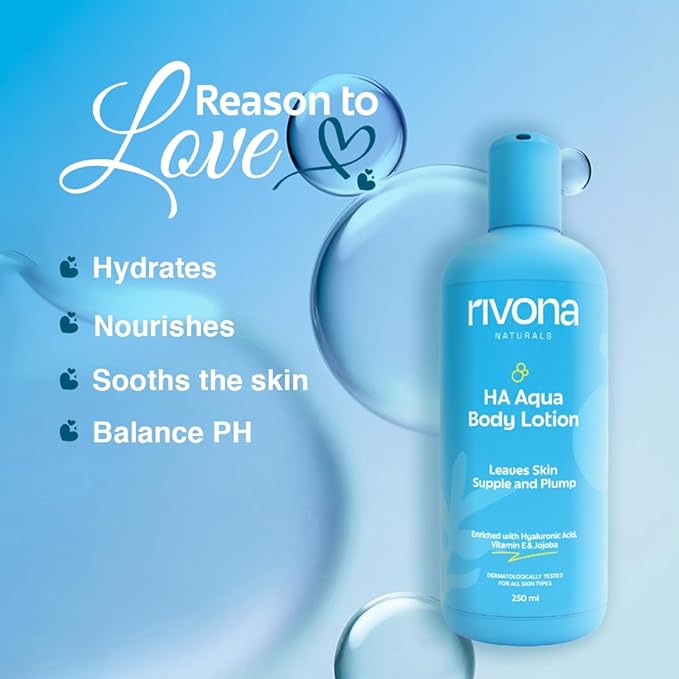 RIVONA NATURALS Hyaluronic Acid Body Lotion with Vitamin E & Jojoba |Deep Hydrating Moisturizer for Dry Skin, Lightweight, Non-Greasy, Nourishing Body Cream for Daily Skincare & Long-Lasting Moisture