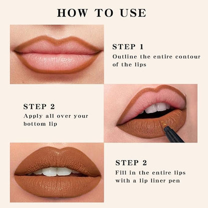 Kaely Nude Brown Longwear Liquid Lip Liner Waterproof, 24 Hour Long Lasting Lip Liner Stain Marker Pen, 2-in-1 Matte Semi Permanent Lipliner & Lipstick, Vegan & Cruelty-Free, 12