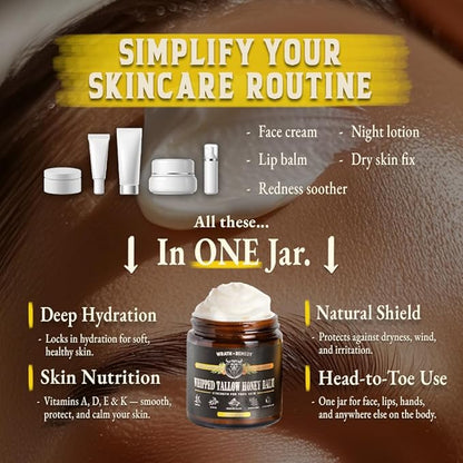 Organic Beef Tallow for Skin - 4 OZ (Citrus) — Grass Fed Beef Tallow for face + Body — US-Made Whipped Tallow and Honey Balm Moisturizer for Dry and Sensitive Skin, Eczema, Rosacea (No Additives)