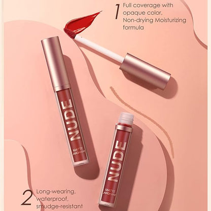 BestLand 6Pcs Matte Liquid Lipstick and Lip Liner Set, Non-Stick Cup Not Fade Waterproof 24 Hour Lip Gloss Nude Brown Lip Liner Pencil for Women, labiales mate 24 horas originales (Set D)