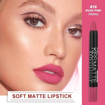 evpct 1Pcs Baby Mauve Pink Matte Lipstick and Lip Crayon Liner Pencil Set for Women Lip Stain Long Lasting Waterproof labiales mate magicos 24 horas originales pintalabios permanente 24 horas 16