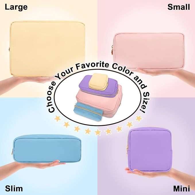 Nylon Small Makeup Bag for Purse, Cute Preppy Makeup Bag Cosmetic Zipper Pouch Purse, Waterproof Portable Travel Toiletry Bag Coin Pouch Clutch Makeup Brush Bag Organizer Storage for Women Men(Beige)