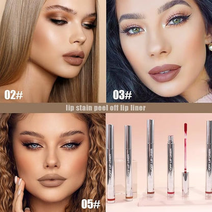 3Pcs Matte Lip Stain Peel Off Lip liner with Tweezer, Peel Off Lip Stain, Long Lasting Waterproof Lipstick Lip Gloss Tattoo, Transfer-proof for All Skin Types (0.36 fl oz-02#+03#+05#)