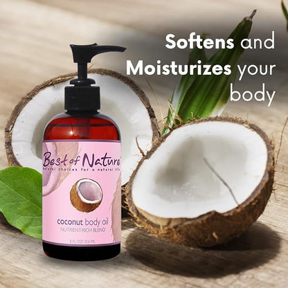 Best of Nature 100% Pure Fractionated Coconut Oil - Liquid MCT Massage & Body Oil, Unscented Moisturizer for Hair, Skin, Face, Aromatherapy Carrier for Essential Oils, 8 oz