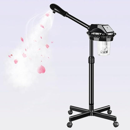 Facial Steamer, Poressional Facial Steamer on Wheels with Timer Function, Ozone Face Steamer for Spa, Salon and at Home Use
