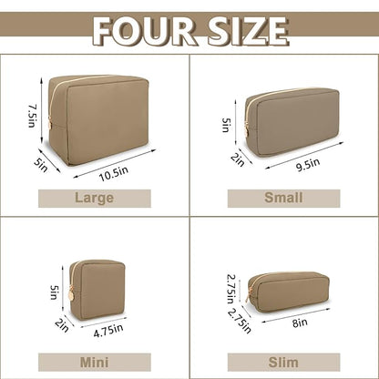 Small Makeup Bag Pouch for Purse, Nylon Travel Toiletry Storage Bag Cute Preppy Cosmetic Bag for Women Girls, Waterproof Makeup Organizer Bag Pouch Skincare Bag Purse with Zipper (Small-Khaki)