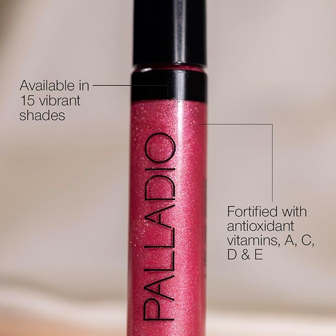 Palladio Lip Gloss, Non-Sticky Lip Gloss, Contains Vitamin E and Aloe, Offers Intense Color and Moisturization, Minimizes Lip Wrinkles, Softens Lips with Beautiful Shiny Finish, Sheer Bronze
