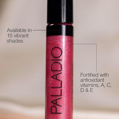 Palladio Lip Gloss, Pink Candy, Non-Sticky Lip Gloss, Contains Vitamin E and Aloe, Offers Intense Color and Moisturization, Minimizes Lip Wrinkles, Softens Lips with Beautiful Shiny Finish