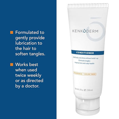 Kenkoderm Psoriasis Conditioner for Sensitive Hair & Skin with 3 Percent Salicylic Acid, Anti-Dandruff Deep Moisturizer for Itchy or Dry Scalp Relief, Color & Fragrance Free, 8-Ounce Tube
