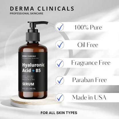 Hyaluronic Acid Serum with Vitamin B5, Anti-Aging, Hydrating facial Serum, Plumping, Lightweight, Fast Absorbing - 8oz
