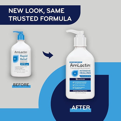 AmLactin Intensive Healing Body Lotion for Dry Skin - 14.1 oz and 7.9 oz Pump Bottles - 2-in-1 Exfoliator & Moisturizer with Ceramides & 15% Lactic Acid