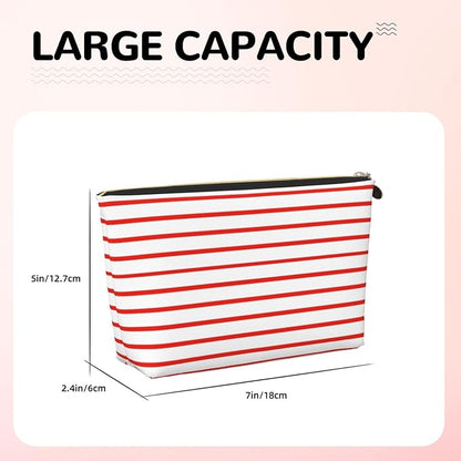Womens Leather Makeup Bag Cosmetic Bag Travel Toiletry Bags Make Up Bags for Women Adult (White Red Line 2)