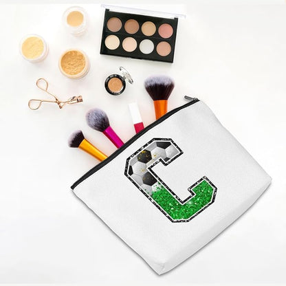 Soccer Gifts Initial Makeup Bag Monogrammed Cosmetic Bag Letter C Zipper Pouch Soccer Accessories for Girls Women Soccer Player Coach Friend Soccer Stuff Graduation Birthday Gifts