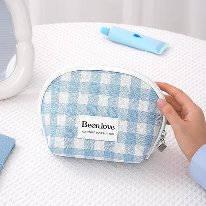 FAELBATY Checkered Makeup Bag, 3 Pack Large Travel Makeup Bag Set, Cosmetic Bag for Women (Blue)