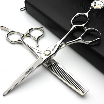 SHARONDS 6 Inch 440C High Hardness Stainless Steel Hair Scissors Hair Salon Hair Stylist Cutting Thinning Tool Barber Special (scissors set) (6 inch 2pc-D)