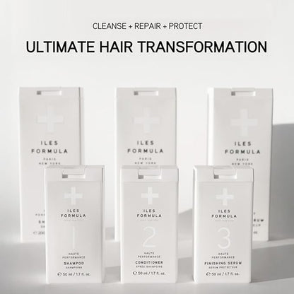 ILES FORMULA Signature Collection Discovery Set – Hydrating Trial Size Shampoo & Conditioner w/Sample Finishing Serum Blow Dry Cream for Dry, Damaged, Frizzy Hair - Salon Grade Hair Care Sampler