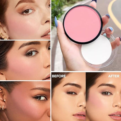 Natural Single Matte for Face Cheeks Blush with Makeup Powder Puff, Nude Pink Monochrome Blush Cream Powder Makeup Palette Blushes Long-lasting Color Blendable Foundation for Women Every Day 05