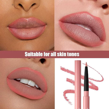 Gel Lip Liner Pencil for Women, Nude Pink Matte Long Lasting Lip Liner Lipstick 24 Hour, High Pigmented Lips Makeup Retractable Liners Waterproof Smudge Proof, Vegan & Cruelty-Free 01