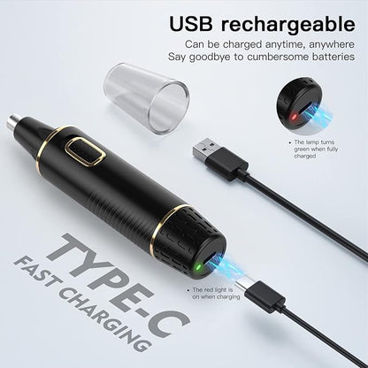 Nose Hair Trimmers for Men，Rechargeable Hair Trimmer 2 in 1 Painless Multifunctional Ear and Nose Hair Trimmer with IPX7 Waterproof Dual Edge Blades (Black)
