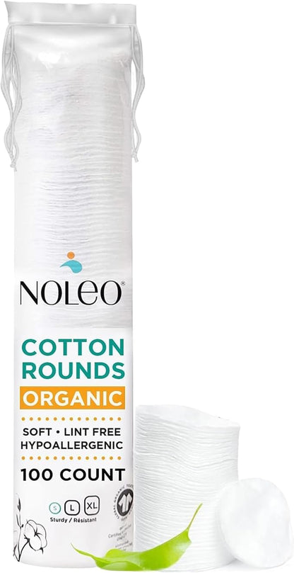 NOLEO Organic Cotton Rounds, Small 2″ Pressed & Lint-Free, Biodegradable & Compostable, 100-Count – Makeup Remover & Skincare Pads