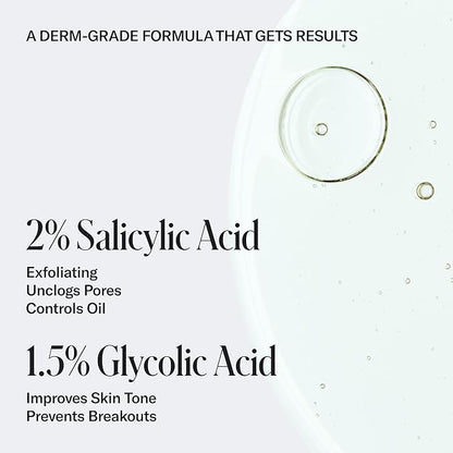 Geologie Acne Control Body Wash | Fresh Eucalyptus | 2% Salicylic Acid + 1.5% Glycolic Acid | Clears Body Acne & Prevents Breakouts | For Men & Women | No Benzoyl Peroxide | 8.4 oz
