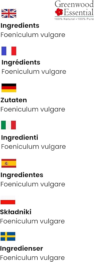 Greenwood Essential Fennel Seed Essential Oil (Foeniculum vulgare) Pure | Non-Sticky | Non-Greasy | Lightweight | Men & Women | All Skin Types | Steam Distilled 15ml (0.50 oz)