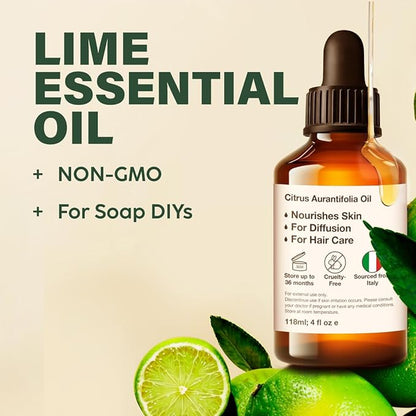 KUKKA Lime Essential Oils - 4 Fl Oz - for Hair, Skin, Diffuser, Aromatherapy & DIY Soap Making Scent