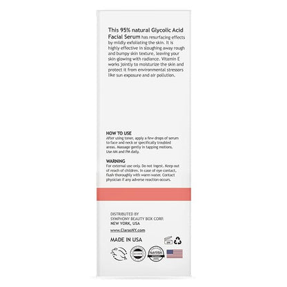 CLARA'S NEW YORK Glycolic Acid Facial Serum with Vitamin E for Exfoliating Smoothing Glowing Face Skin - Made in USA 30ml (1Fl/Oz) (Glycolic Acid)