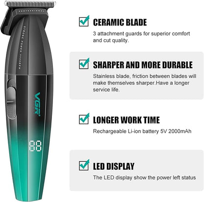 VGR 906 Fresh Fade Professional Hair Trimmer, 9000rpm Zero Gapped Beard Trimmer for Men, DLC T-Blade Cordless Hair Clipper for Barbers and USB Rechargeable, Green