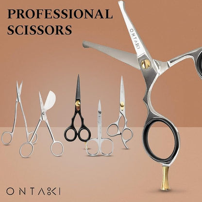 Ontaki 4.2" Japanese Steel Rounded-Tip Beard & Mustache Scissors - Silver - Precision 420C Steel Round-Tip Beard Shears - Safe Blunt Edges for Nose Hair Trimmer for Men - Versatile Eyebrow Scissors