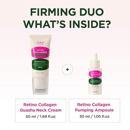 CKD Retino Collagen Gua Sha Neck Cream & Facial Serum Duo Set - Firming, Elasticity Boosting, and Deep Moisturizing. Korean Skincare Gift Set for Special Occasions and Daily Use