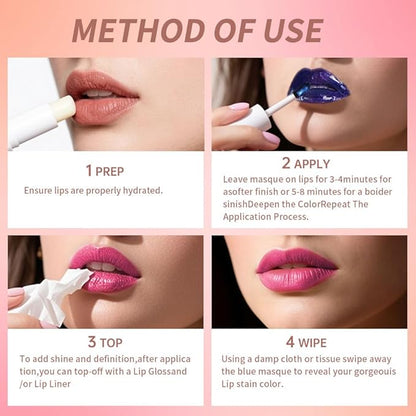 Lip Stain Peel Off – Wipe-Off Lip Stain Tattoo | Long Lasting Waterproof Lip Tint, High-Pigment Matte Lip Color, Smudge & Transfer Proof Lip Stains Masque, Kiss-Proof All-Day Lip Makeup 06#+07#