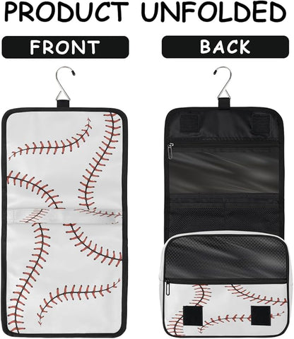 Travel Toiletry Bag for Women & Men Sport Baseball Red Hanging Cosmetic Organizer Portable Waterproof Makeup Case Make Up Bag with Compartments Travel Essentials for Bathroom Shower