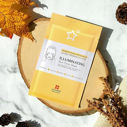 Leaders Insolution Illuminating Skin Clinic Mask | Omega-3 & Purslane Extract for Radiant Glow | Niacinamide Brightening Treatment | Even Skin Tone | 100% Natural Cotton (5 Sheets)
