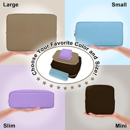 Nylon Mini Makeup Bag for Purse, Preppy Small Cute Makeup Bag Cosmetic Zipper Pouch Purse, Waterproof Travel Coin Pouch Sanitary Napkin Storage Bag Clutch Makeup Organizer Pouch for Women(Brown)