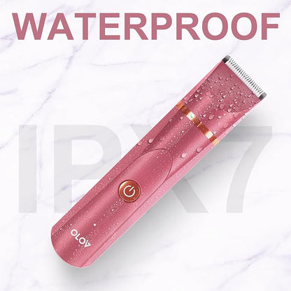 OLOV Electric Body Hair Trimmer - Groin Trimmer for Men - Bikini Trimmer Women - Wet/Dry Shaver Groomer, Replaceable Ceramic Blade Heads, USB Recharge Dock, Waterproof Hygiene Razor, Red