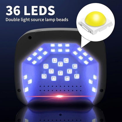 LIMEGIRL UV LED Nail Lamp Kit for Gel Polish Professional Fast White Curing Dryer Light Set with 36 Beads and Gloves and LCD Large Screen Cordless Rechargeable Nail Art Cure Machine at Home and Salon