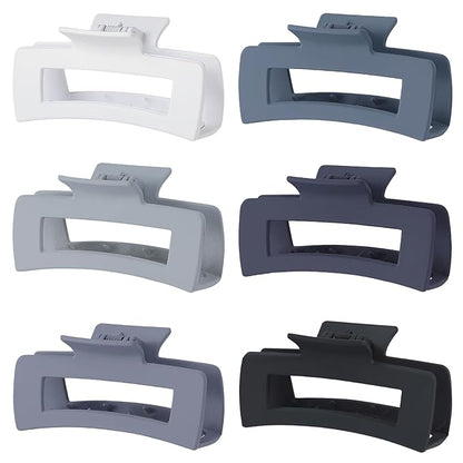 4 Inch Big Hair Claw Clips 6 Pcs Large Claw for Thick Hair Square Hair Clips for Women Rectangle Hair Clips Nonslip Acrylic Banana Jaw Clips Hair Accessories for Girls (Grey)