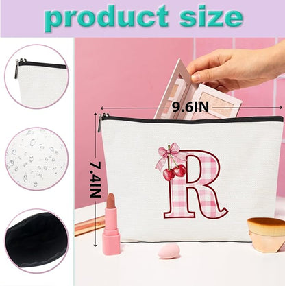 Initial Makeup Bag Monogram Cosmetic Bag Monogrammed Gifts for Women Girls Friends Coworker Manager Personalized Travel Toiletry Bag Christmas Bridal Shower Wedding Bridesmaid Gifts, Cherry R